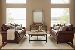 Alexander 87 Inch Traditional Three Cushion Leather Sofa