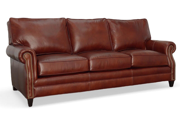 Alexander 87 Inch Traditional Three Cushion Leather Sofa