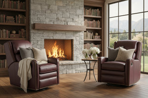 Alistair Leather SWIVEL / GLIDER Bustle Pillow Back Recliner Chair