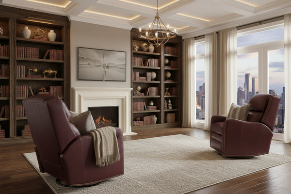 Alistair Leather SWIVEL / GLIDER Bustle Pillow Back Recliner Chair