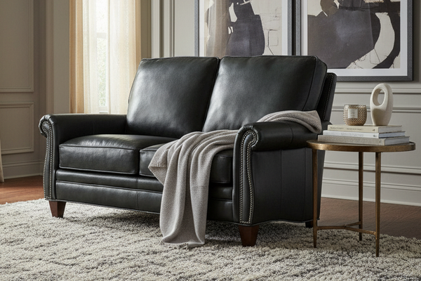 Amani Traditional Pillow Back Leather Loveseat