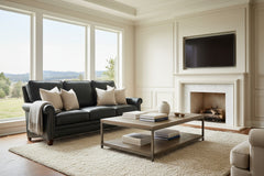 Amani 88 Inch Traditional Three Cushion Pillow Back Leather Sofa