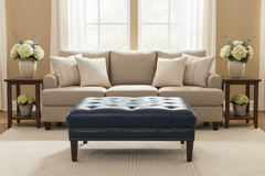 Ames Tufted 36", 42" Or 46" Inch Square Leather Ottoman (3 Sizes Available)