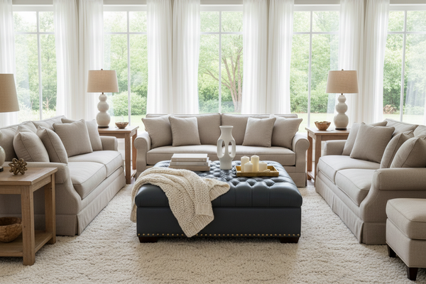 Anderson 48 Inch Square Large Button Tufted Chesterfield Leather Ottoman