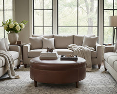 Andover "Ready To Ship" 40 Inch Round Leather Bench Ottoman (Photo For Style Only)