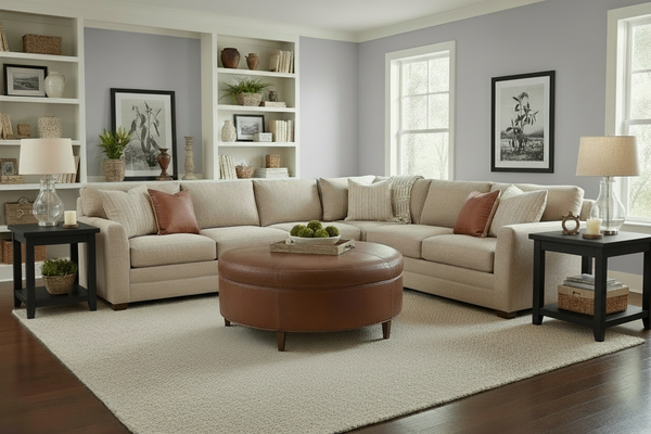 Andover 40 Inch STORAGE Round Leather Ottoman