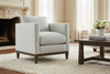 Image of Angela Track Arm Fabric Accent Chair w/ Exposed Wood Base