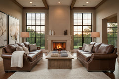 Anthony 84 Inch Traditional Three Cushion Pillow Back Leather Sofa