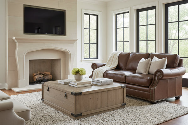 Anthony 84 Inch Traditional Three Cushion Pillow Back Leather Sofa