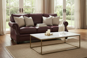 Anthony 84 Inch Traditional Three Cushion Pillow Back Leather Sofa