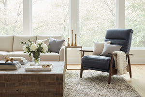 Anton Mid-Century Modern Leather And Wood Recliner Chair