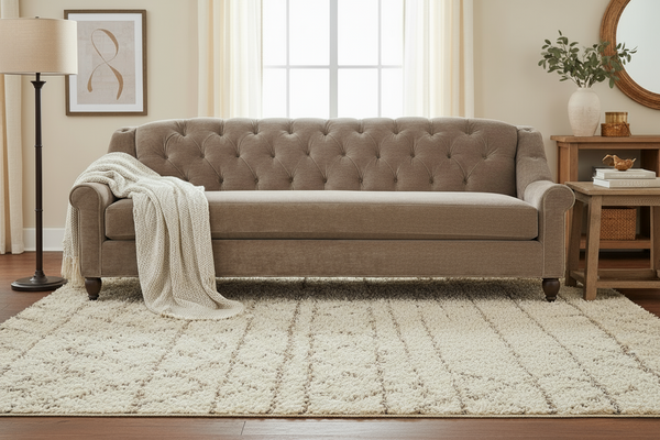 Ariana Traditional 90 Inch 8-Way Hand Tied Bench Seat Tufted Fabric Chesterfield Sofa