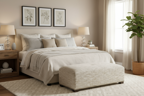 Aria 52 Inch Long Fabric Bench Ottoman Coffee Table