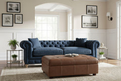 Armstrong 96 Inch Chesterfield "Quick Ship" Sofa In Blue Denim