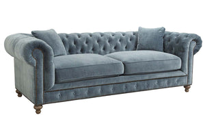 Armstrong Raw Blue 96 Inch Chesterfield "Quick Ship" Sofa