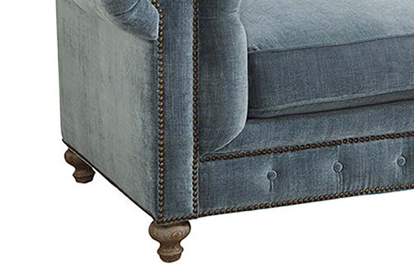 Armstrong Raw Blue 96 Inch Chesterfield "Quick Ship" Sofa