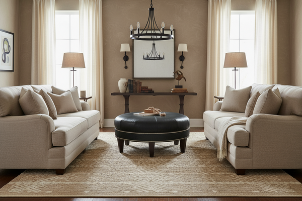 Arnold 38 Inch Round Bench Ottoman With Tapered Legs