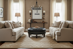 Arnold 38 Inch Round Bench Ottoman With Tapered Legs