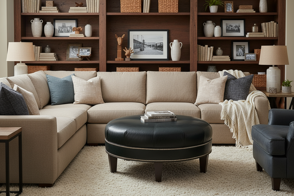 Arnold 38 Inch Round Bench Ottoman With Tapered Legs