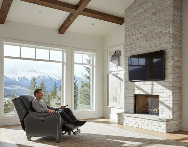 Aster Leather Power English Arm Bustle Back Living Room Reclining Chair