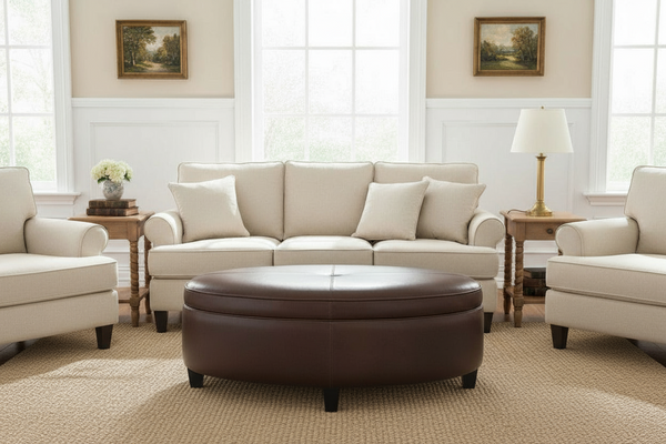 Avery 49 Inch Long Oval Leather STORAGE Coffee Table Ottoman