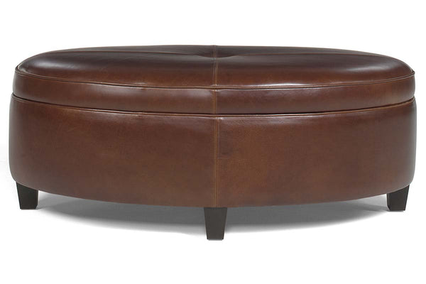 Avery 49 Inch Long Oval Leather STORAGE Coffee Table Ottoman