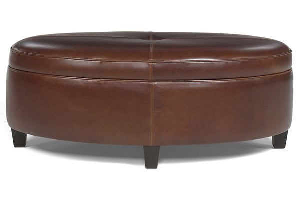Avery 51 Inch Long Oval Leather Storage Coffee Table Ottoman