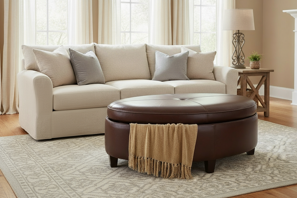 Avery 49 Inch Long Oval Leather STORAGE Coffee Table Ottoman