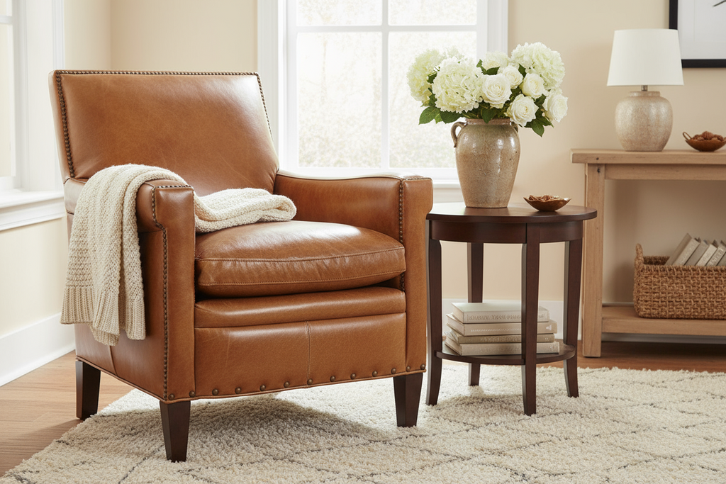 Baker Quick Ship Leather Tight Back Accent Chair Club Furniture