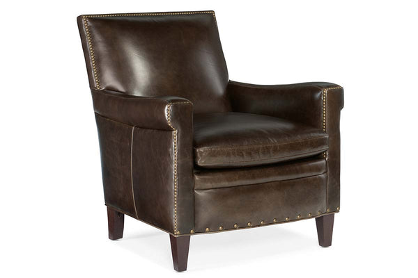 Baker Quick Ship Leather Tight Back Accent Chair - Club Furniture