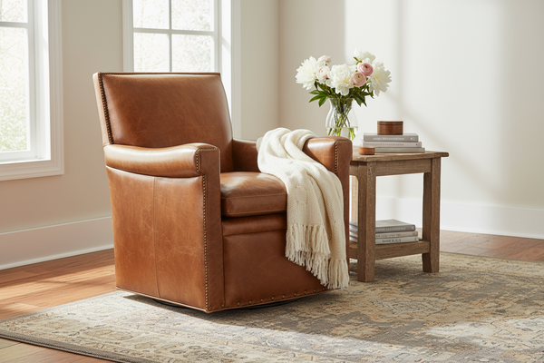 Baker Morrison SWIVEL "Quick Ship" Leather Tight Back Accent Chair