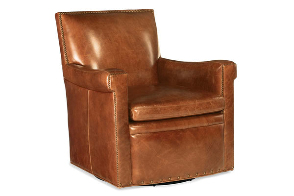 Baker Morrison SWIVEL "Quick Ship" Leather Tight Back Accent Chair