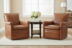 Baker Morrison SWIVEL "Quick Ship" Leather Tight Back Accent Chair - OUT OF STOCK UNTIL 9/10/26
