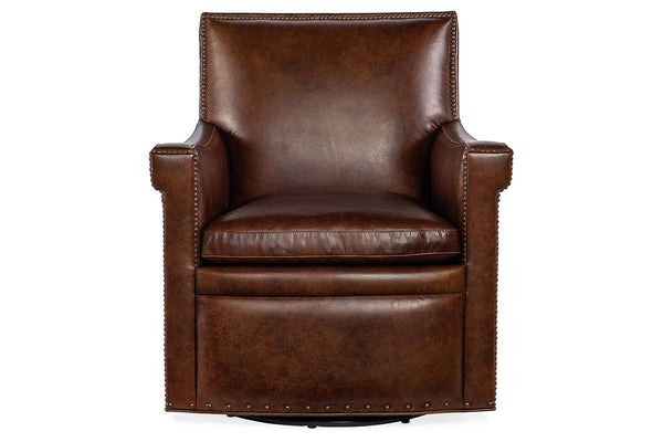 Baker Caramel SWIVEL "Quick Ship" Leather Tight Back Accent Chair