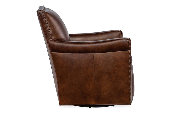 Baker Caramel SWIVEL "Quick Ship" Leather Tight Back Accent Chair