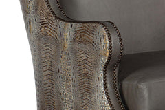 Baylor Heaven Quick Ship Exposed Faux Croc Leather Wingback Accent Chair