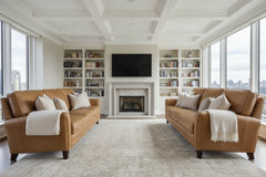 Benjamin 87 Inch Transitional Three Cushion Pillow Back Leather Sofa