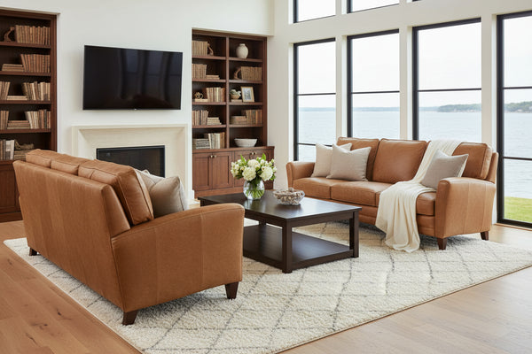 Benjamin 87 Inch Transitional Three Cushion Pillow Back Leather Sofa