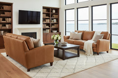 Benjamin 87 Inch Transitional Three Cushion Pillow Back Leather Sofa