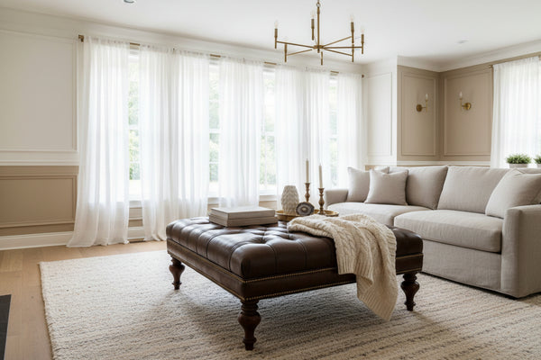Bentley "Quick Ship" 48 Inch Long Tufted Leather Coffee Table With Nail Trim - Out Of Stock Until 8/01/26