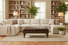 Bentley "Quick Ship" 48 Inch Long Tufted Leather Coffee Table With Nail Trim - Out Of Stock Until 8/01/26