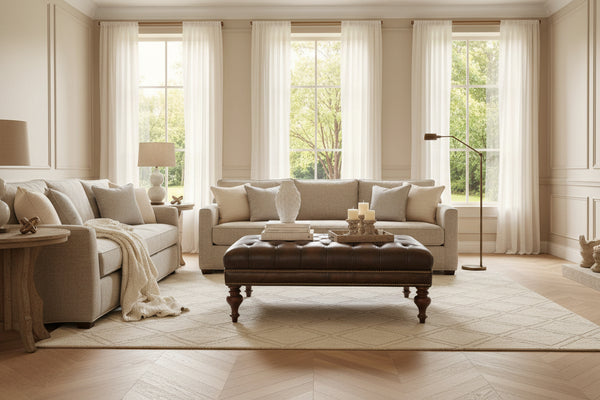 Bentley "Quick Ship" 48 Inch Long Tufted Leather Coffee Table With Nail Trim - Out Of Stock Until 8/01/26