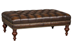 Bentley "Quick Ship" 48 Inch Long Tufted Leather Coffee Table With Nail Trim - Out Of Stock Until 8/01/26