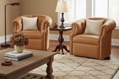 Brantley Leather Tufted SWIVEL Barrel Accent Chair With Nail Trim