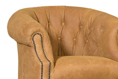 Brantley Leather Tufted SWIVEL Barrel Accent Chair With Nail Trim