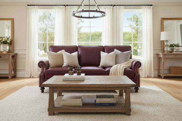 Broadway 82 Inch Traditional Three Cushion Pillow Back Leather Sofa
