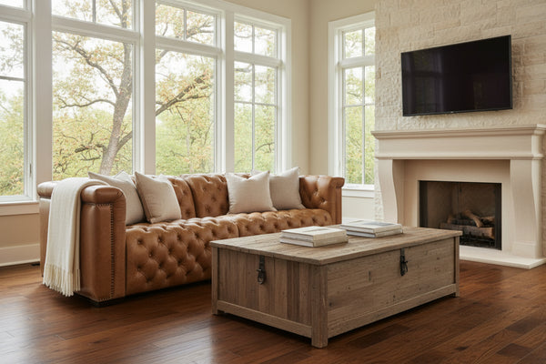 Savion Coin Chesterfield 88 Inch "Quick Ship" Wall Hugger Power Leather Reclining Sofa