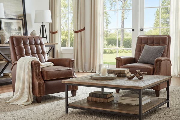 Brookshire Leather Biscuit Back Tufted Recliner Chair