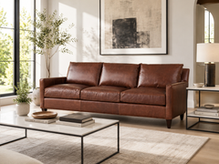 Nathan Brown 85 Inch "Quick Ship" Transitional Top Grain Leather Pillow Back Sofa