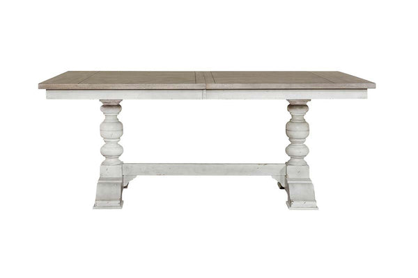 Carlee Antique Linen Modern Farmhouse 5-Piece Trestle Table Dining Set